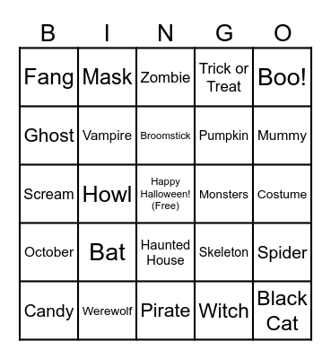 Halloween Bingo - Pals Style Bingo Card