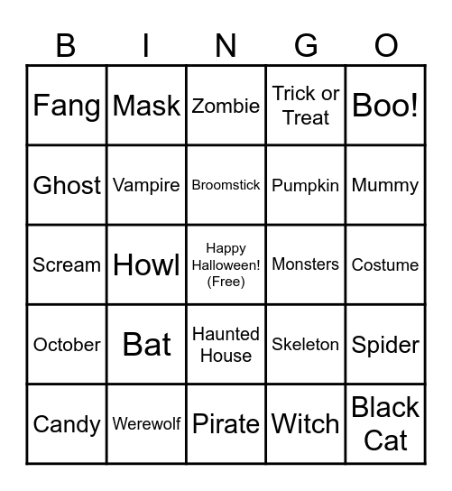Halloween Bingo - Pals Style Bingo Card