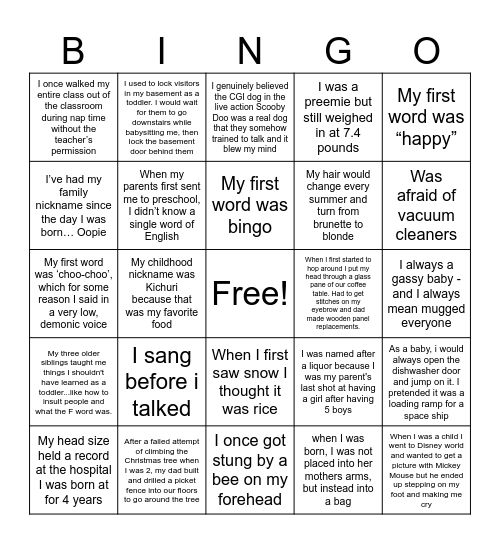 Baby Bingo Card