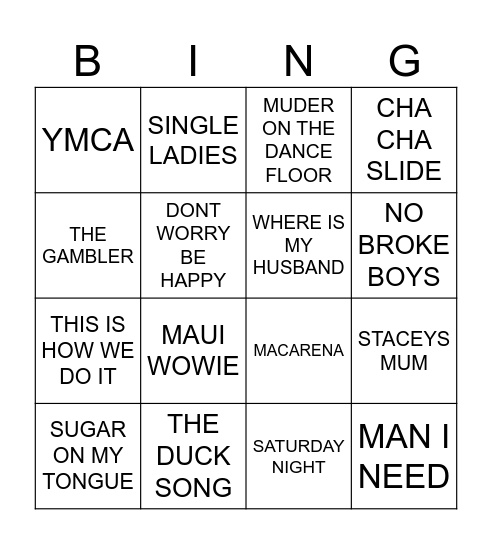 BOOGIE BINGO Card