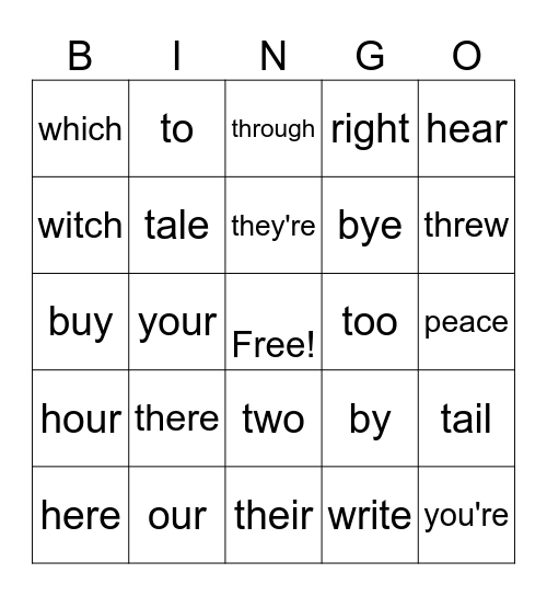 Halloween Homophones Bingo Card