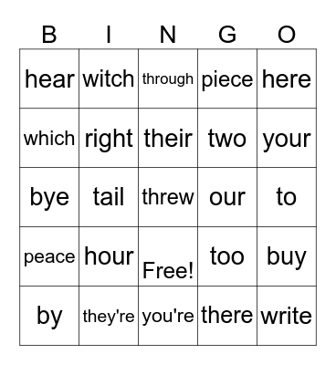 Halloween Homophones Bingo Card