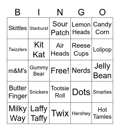 Sweets Bingo Card