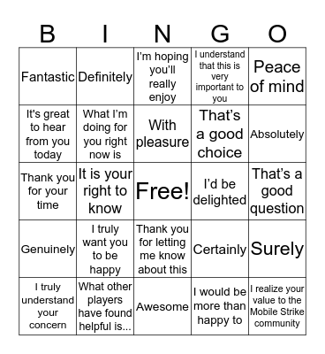 Empathetic Bingo Card