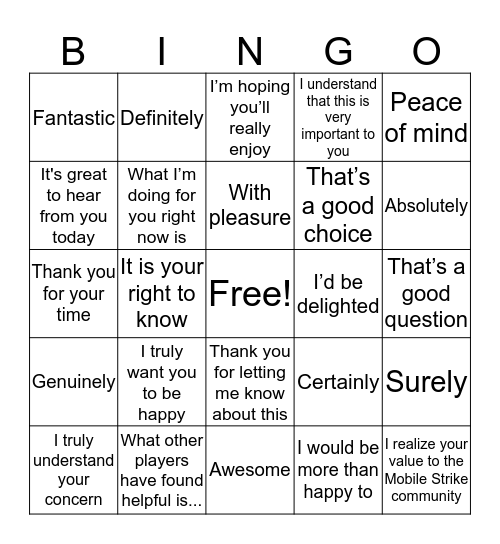 Empathetic Bingo Card