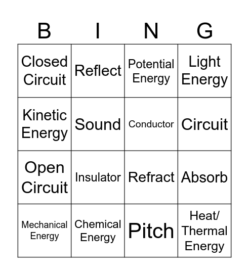 Energy Bingo Card