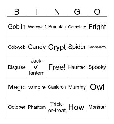 Happy Halloween Bingo Card
