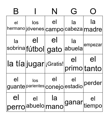 Vocabulario-esp 2 Bingo Card