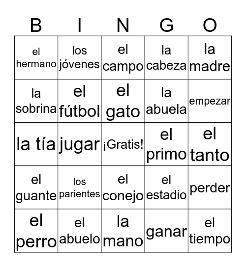 Vocabulario-esp 2 Bingo Card