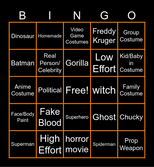 Costume BINGO Card
