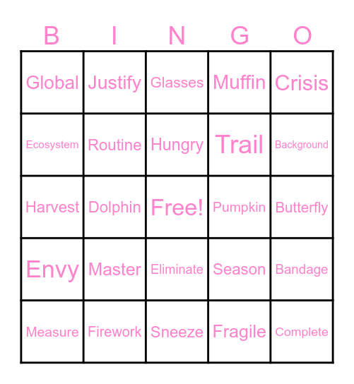 4th Grade Vocab Bingo Card