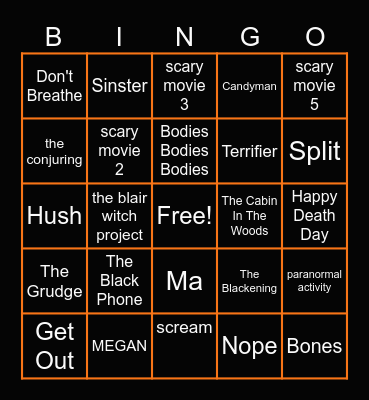 Scary Movies Bingo Card