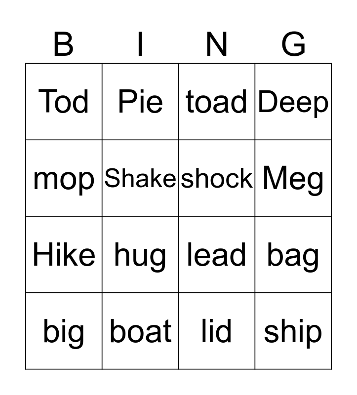 Short and Long Vowel Sounds Bingo Card