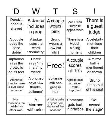 DWTS Bingo Card