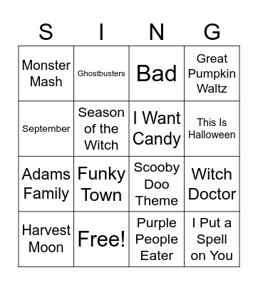 Halloween "Singo" Bingo Card