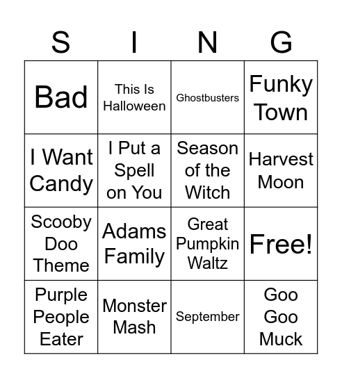 Halloween "Singo" Bingo Card
