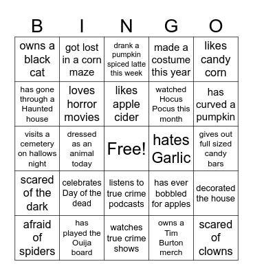 halloween Bingo Card