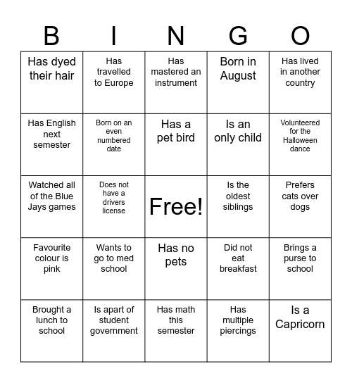 Untitled Bingo Card
