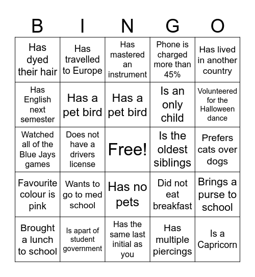 Untitled Bingo Card