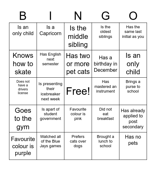 Untitled Bingo Card
