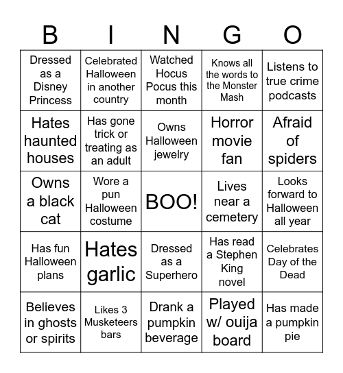 Halloween Bingo Card