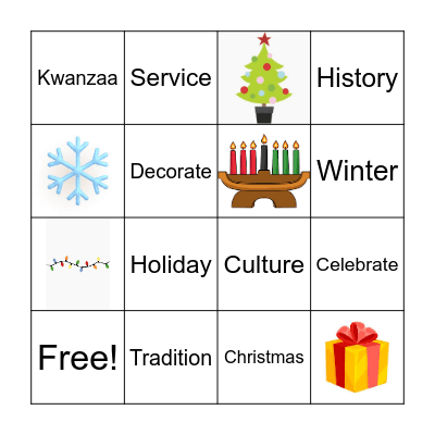 Holidays Bingo Card