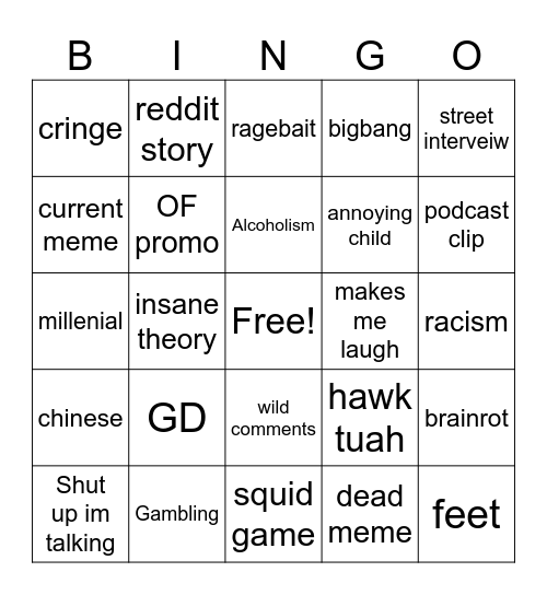 Instagram reels Bingo Card