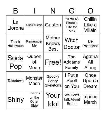 Halloween Songs Bingo Card