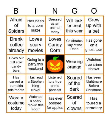 Virtual Halloween Bingo Card