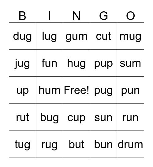 Short u bingo Card