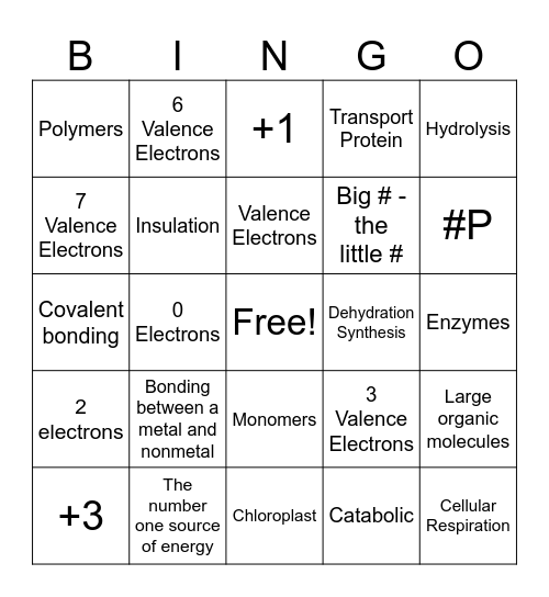 Biochemistry Bingo Card