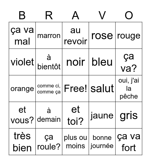 Lesson 1B Bingo Card