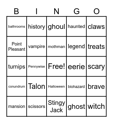 Halloween Haunted Vocabulary Bingo Card