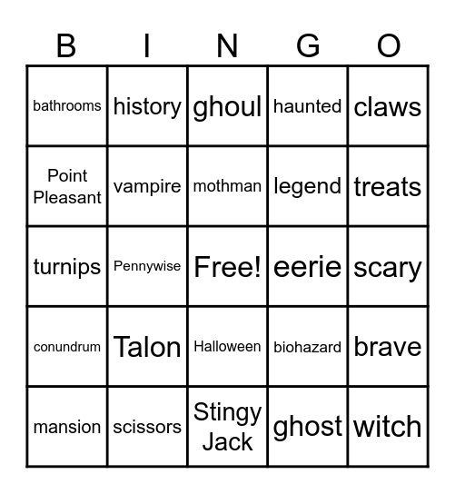 Halloween Haunted Vocabulary Bingo Card