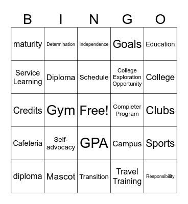 High School Bingo Card