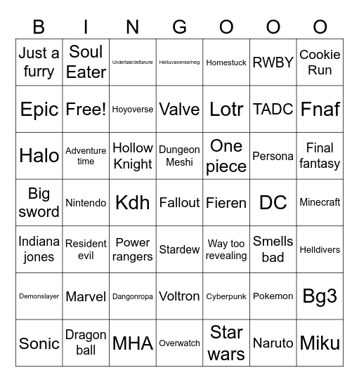 Youma 2025 Bingo Card