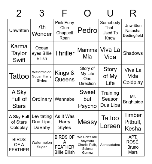 SOBER MUSIC BINGO Card