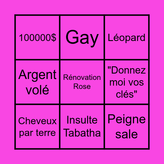 Tabatha Bingo Card