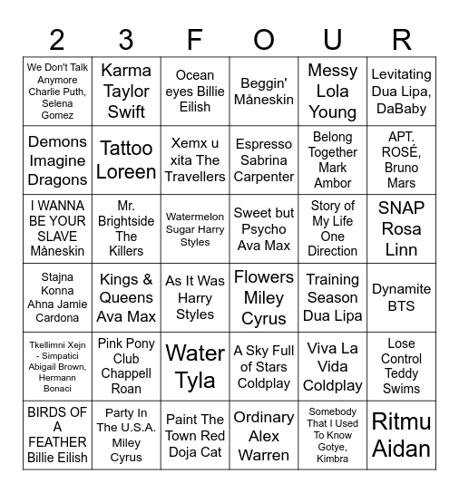 SOBER MUSIC BINGO Card