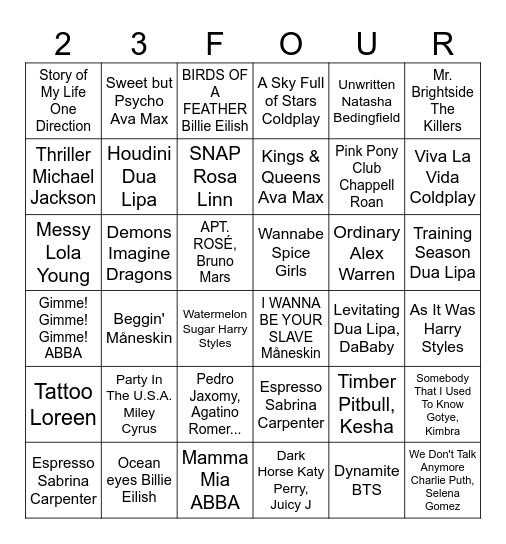 SOBER MUSIC BINGO Card