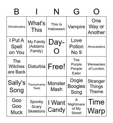 Halloween Music Bingo Card