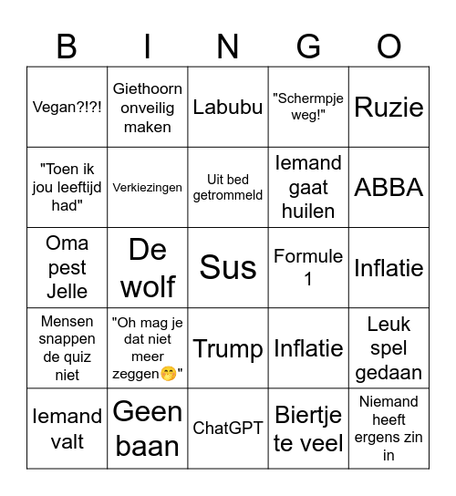 Fam Weekend 2025 Bingo Card