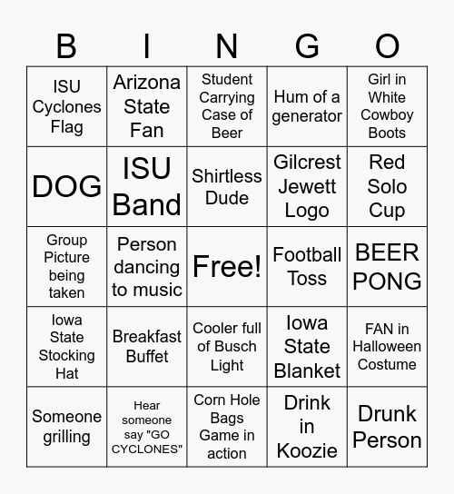 ISU TAILGATING BINGO Card