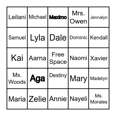 1B Awesome kids Bingo Card