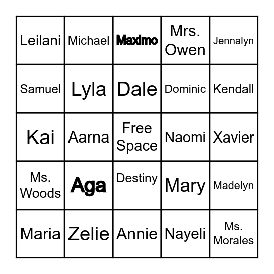 1B Awesome kids Bingo Card