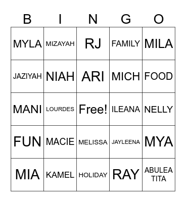 FAMILY BINGO Card