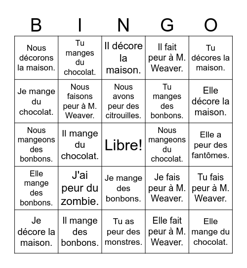 Phrases d'Halloween Bingo Card