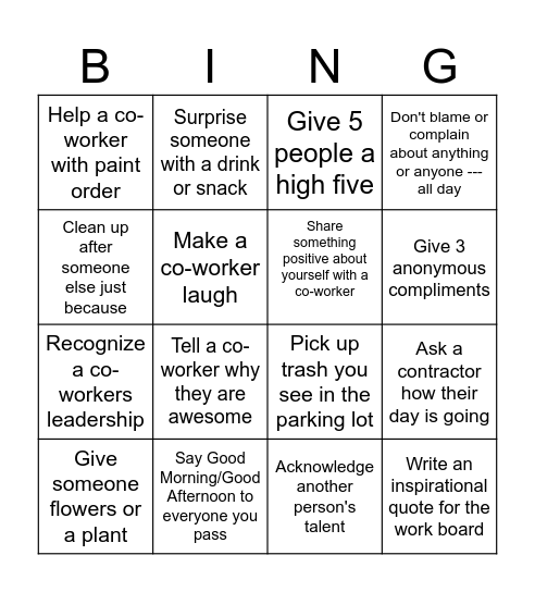 Kindness Bingo Card