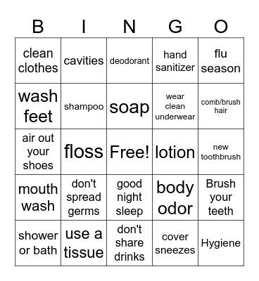 Hygiene Bingo Card