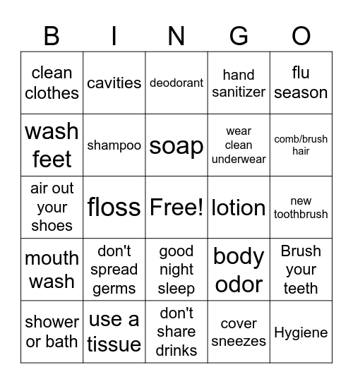 Hygiene Bingo Card
